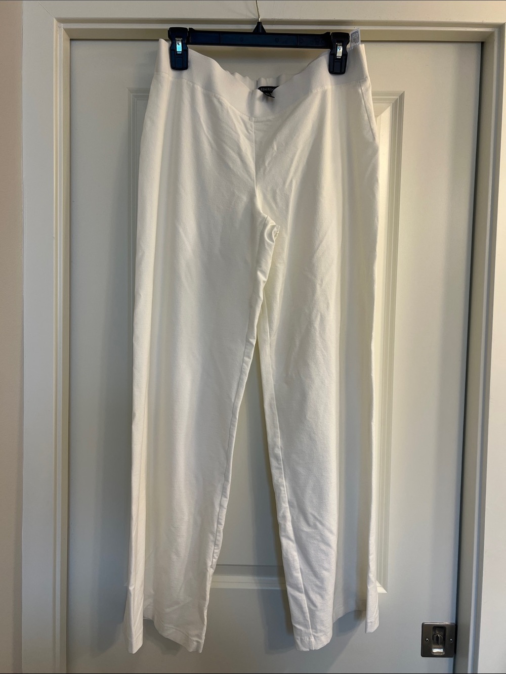 Eileen Fisher White Straight-Leg Pull-On Pants